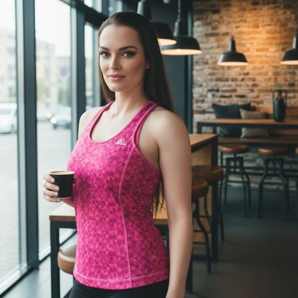 Adidas Racerback Tank ✦ S Pink Geometric Shelf Bra ✦ Activewear Top Lightweight - Picture 2 of 11